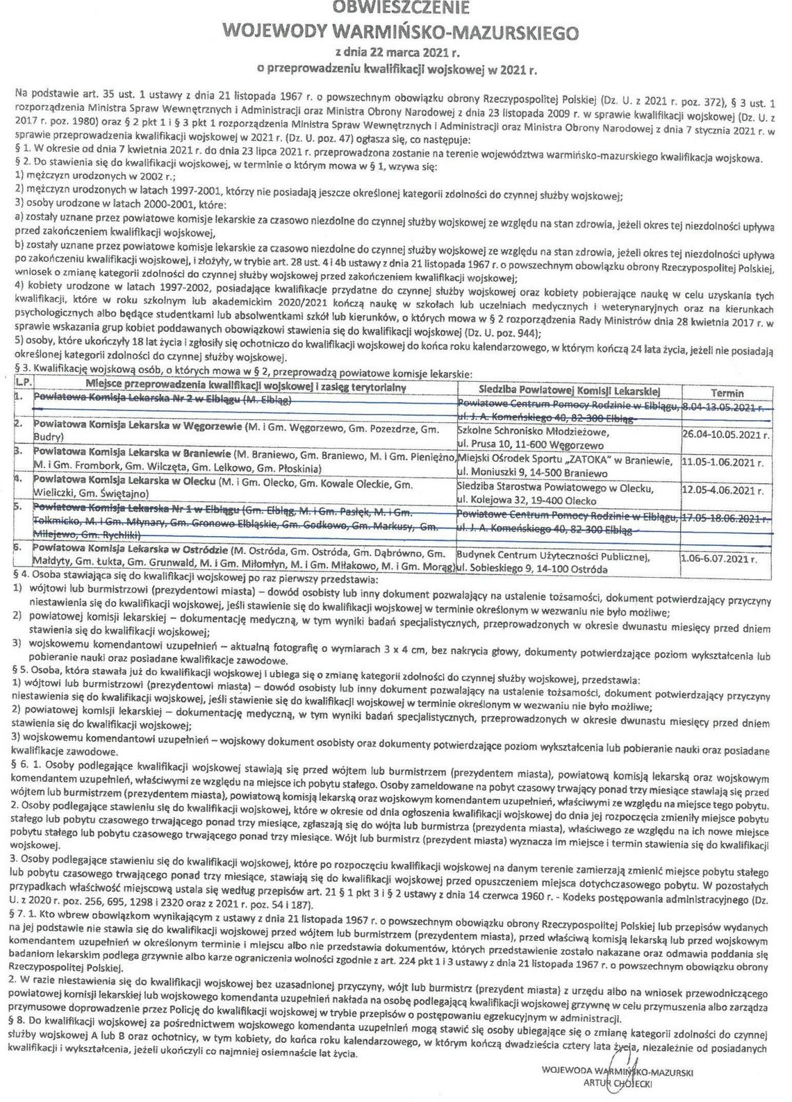 Informacie dotyczące kwalifikacji wojskowej w 2021 r. Informacie dotyczące kwalifikacji wojskowej w 2021 r.