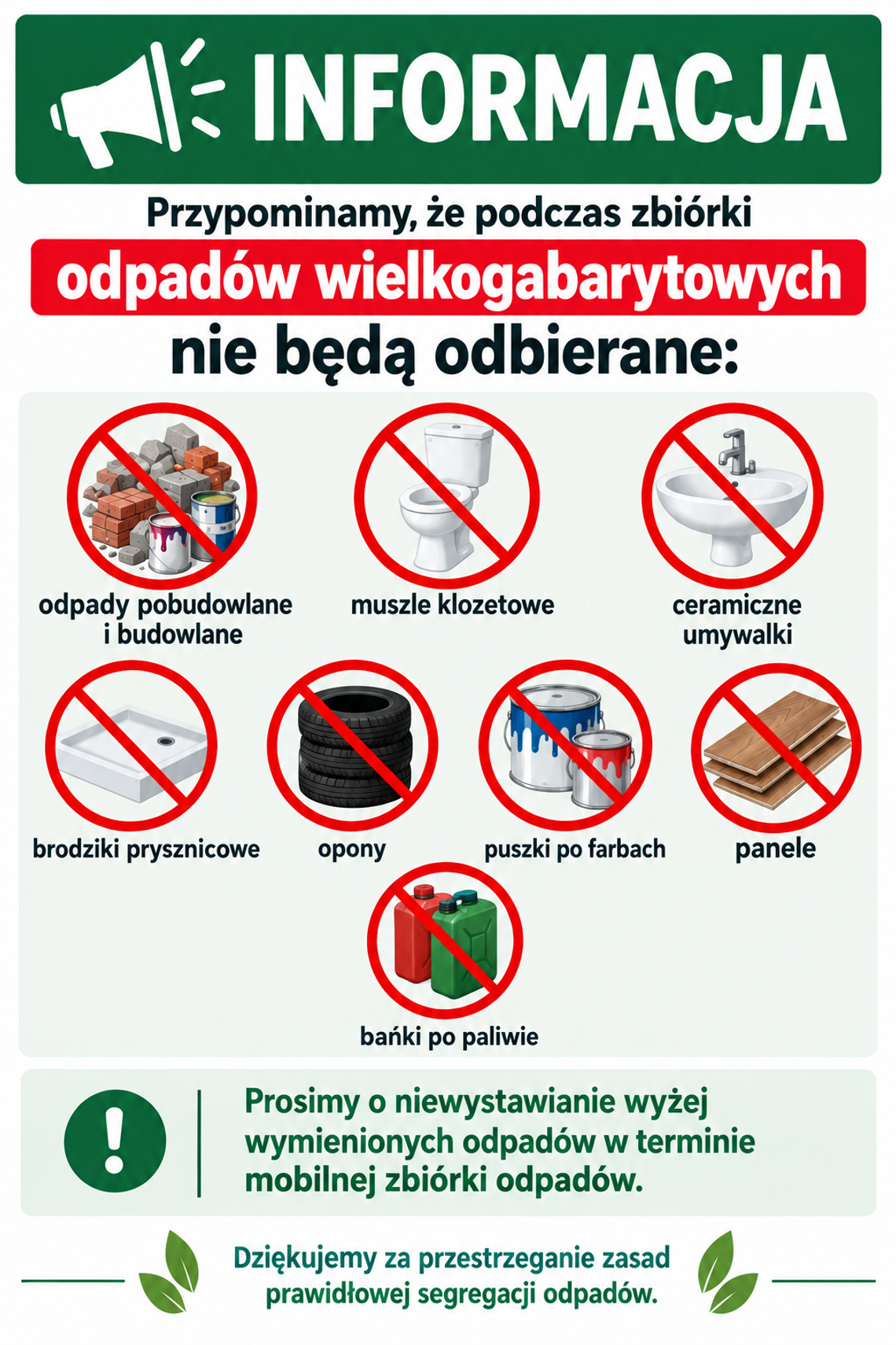 jakie odpady nie są zabierarny przy zbiórce odpadów wielkogabarytowych
