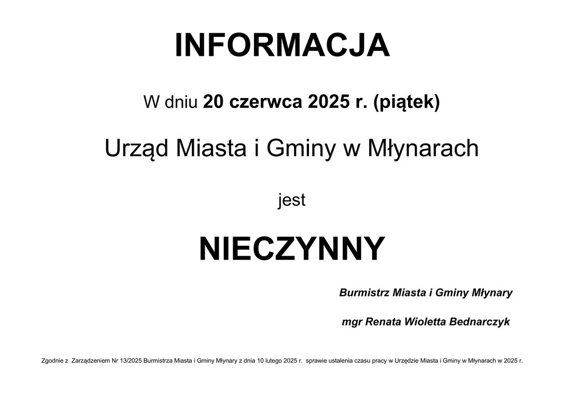 Informacja dotycząca pracy urzędu.