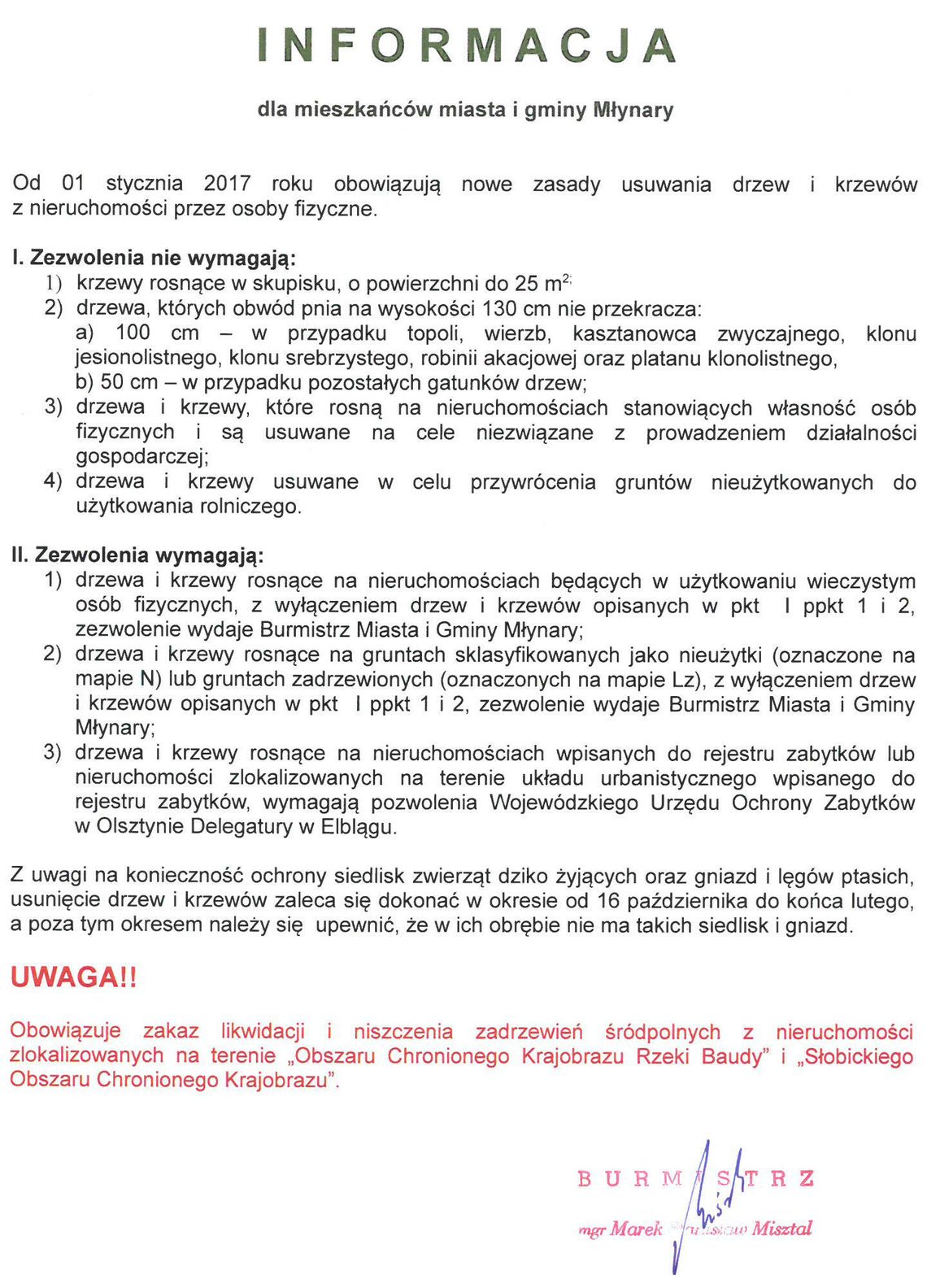 Informacja - nowe zasady usuwania drzew i krzewów z nieruchomości przez osoby fizyczne