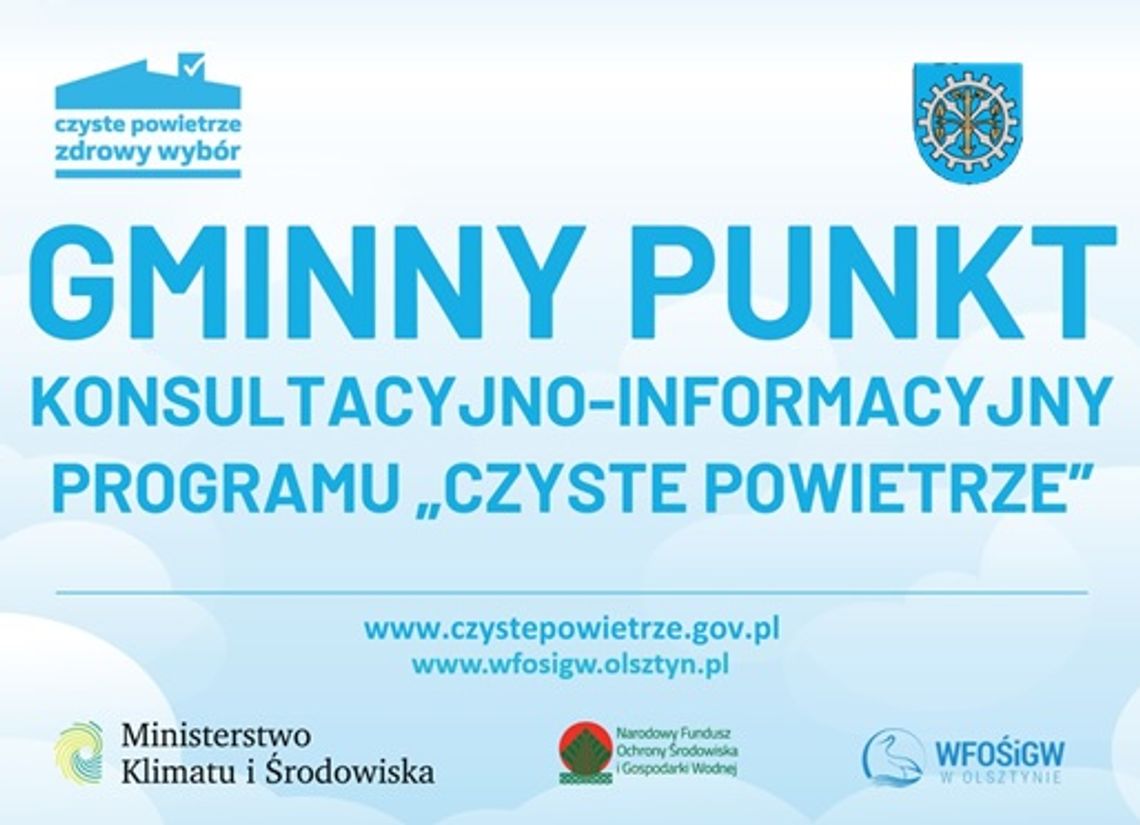 Informacja o otwarciu w Urzędzie Miasta i gminy w Młynarach Punktu konsultacyjno-informacyjnego Programu „Czyste Powietrze”. Informacja o otwarciu w Urzędzie Miasta i gminy w Młynarach Punktu konsultacyjno-informacyjnego Programu „Czyste Powietrze”.