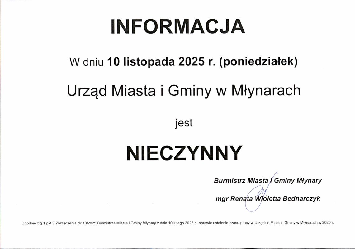 Komunikat dot. pracy urzędu