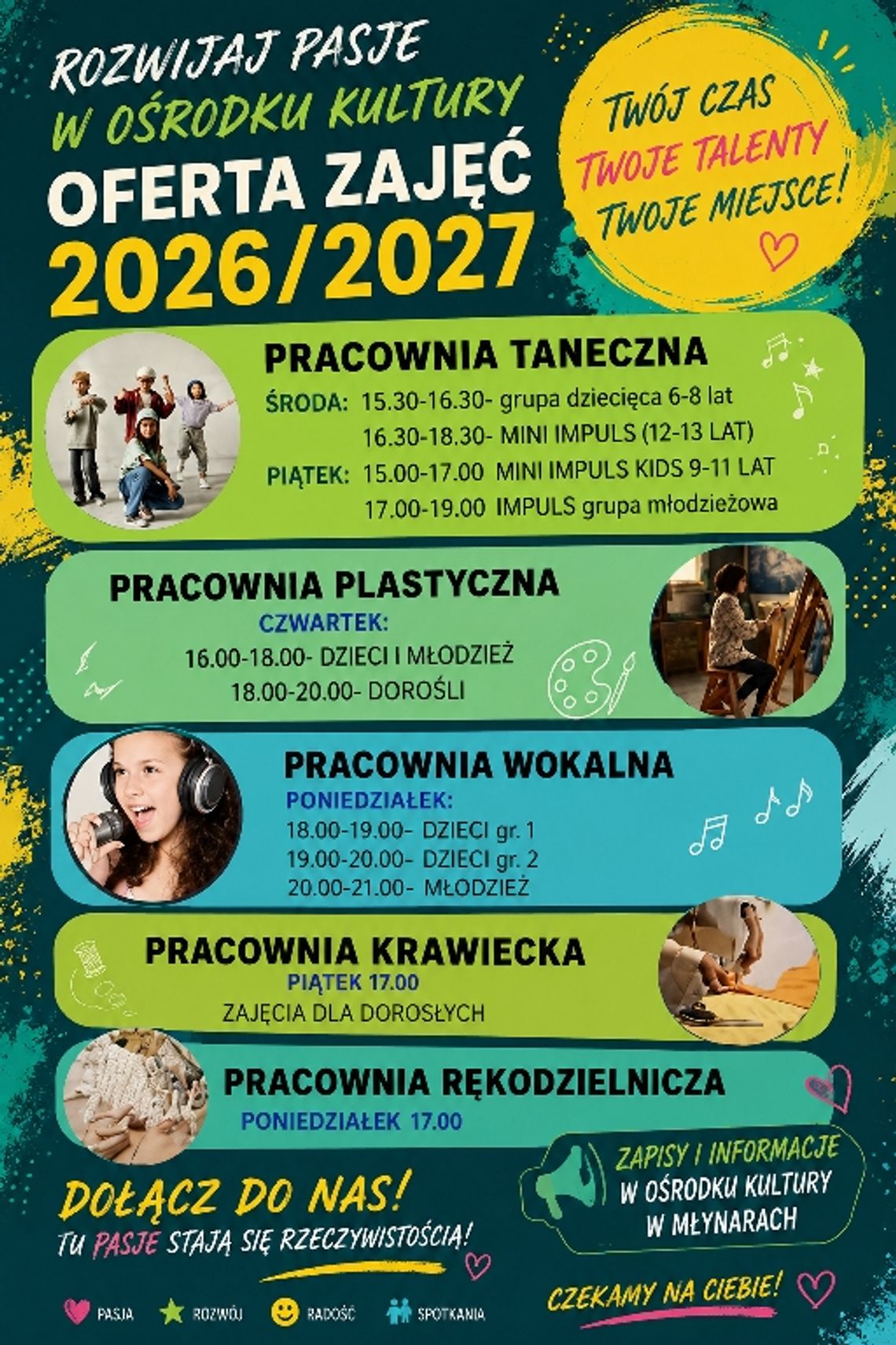 Oferta zajęć w Ośrodku Kultury w Młynarach 2026/2027