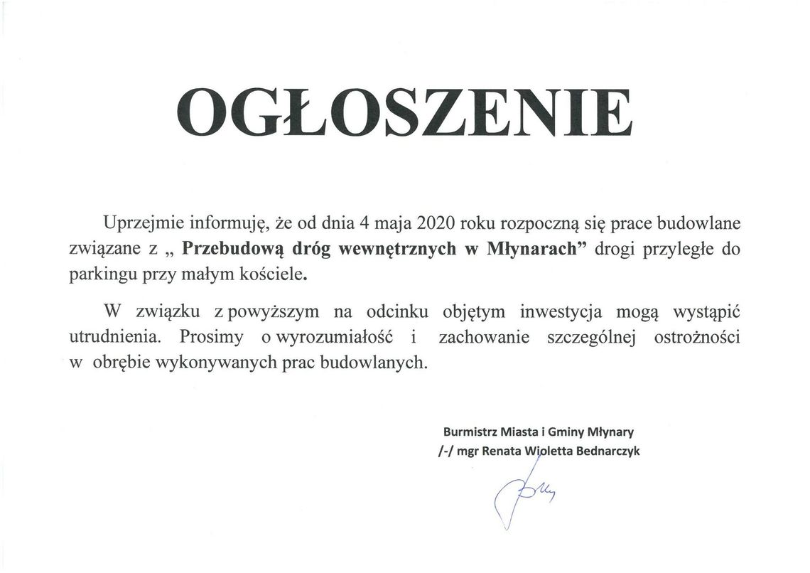 Remont dróg wewnętrznych w Młynarach