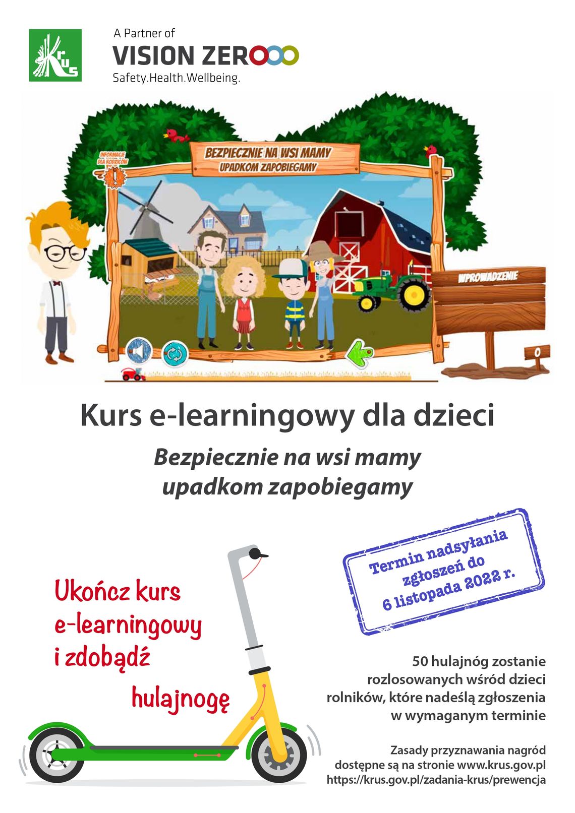 Rozwiąż kurs e-learningowy i wygraj jedną z 50 hulajnóg ufundowanych przez KRUS Rozwiąż kurs e-learningowy i wygraj jedną z 50 hulajnóg ufundowanych przez KRUS