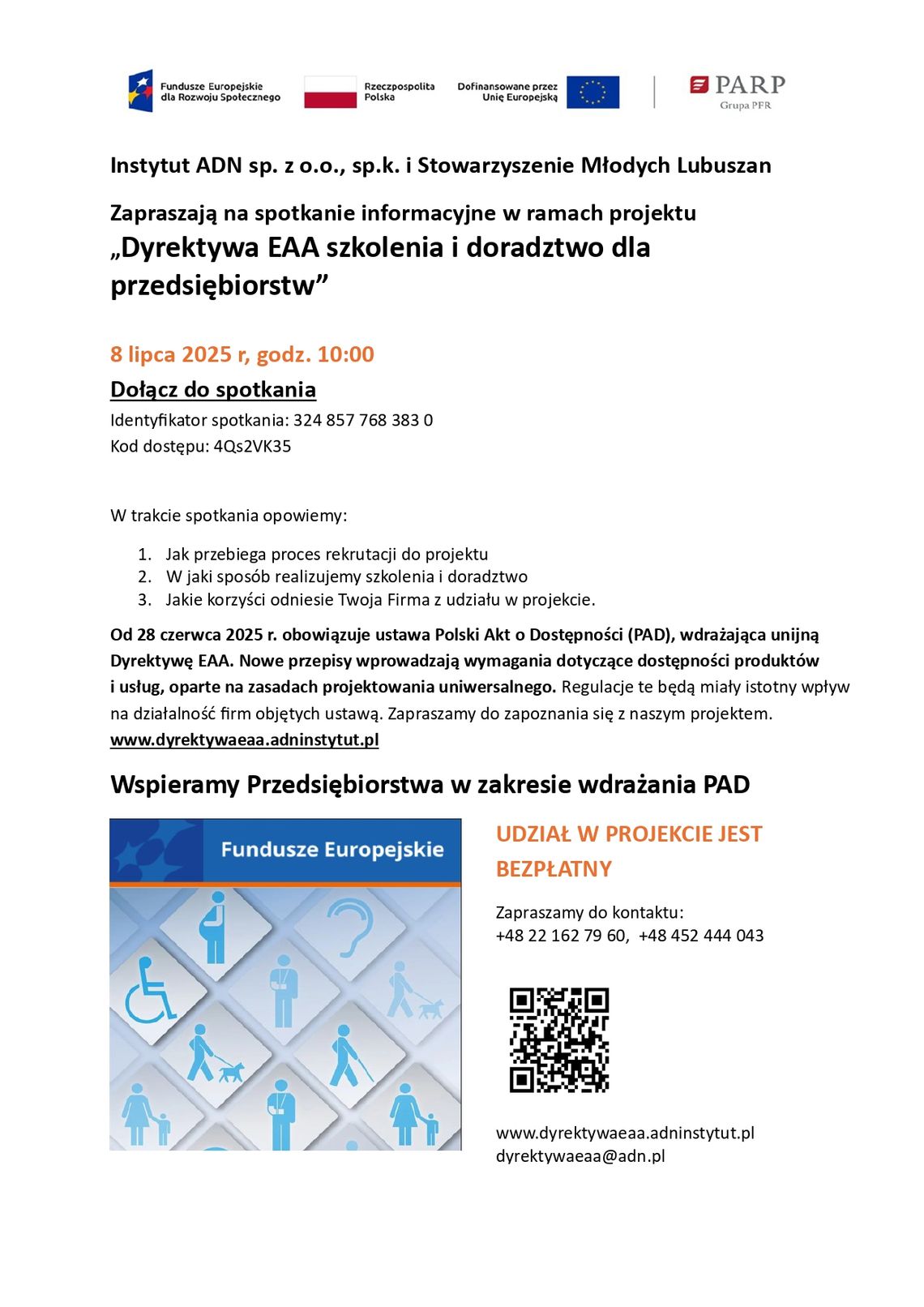 Spotkanie informacyjne w ramach projektu „Dyrektywa EAA szkolenia i doradztwo dla przedsiębiorstw”.