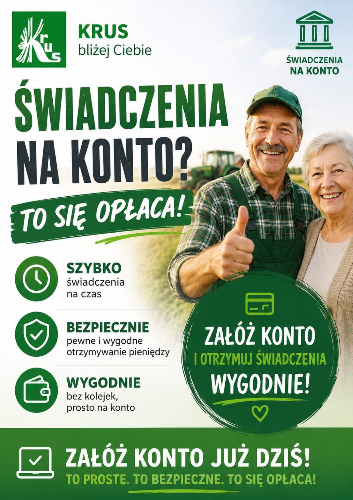 Świadczenie KRUS na konto. To się opłaca!