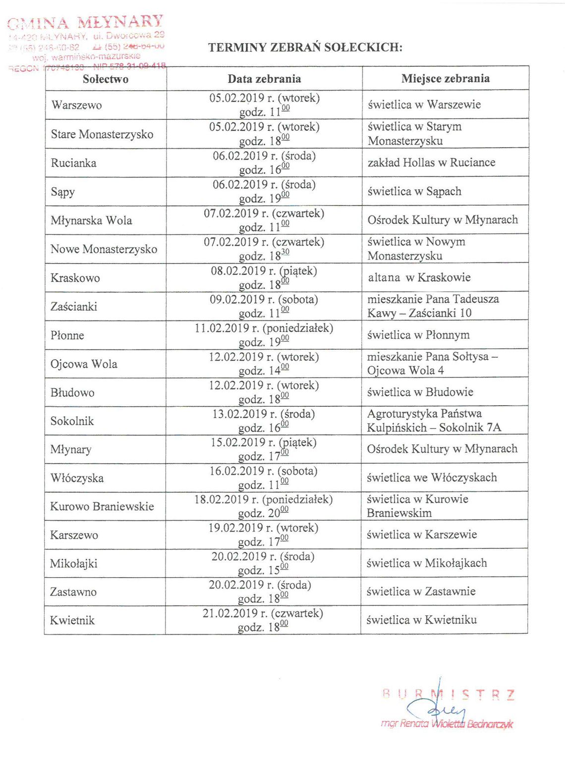 Terminy zebrań sołeckich