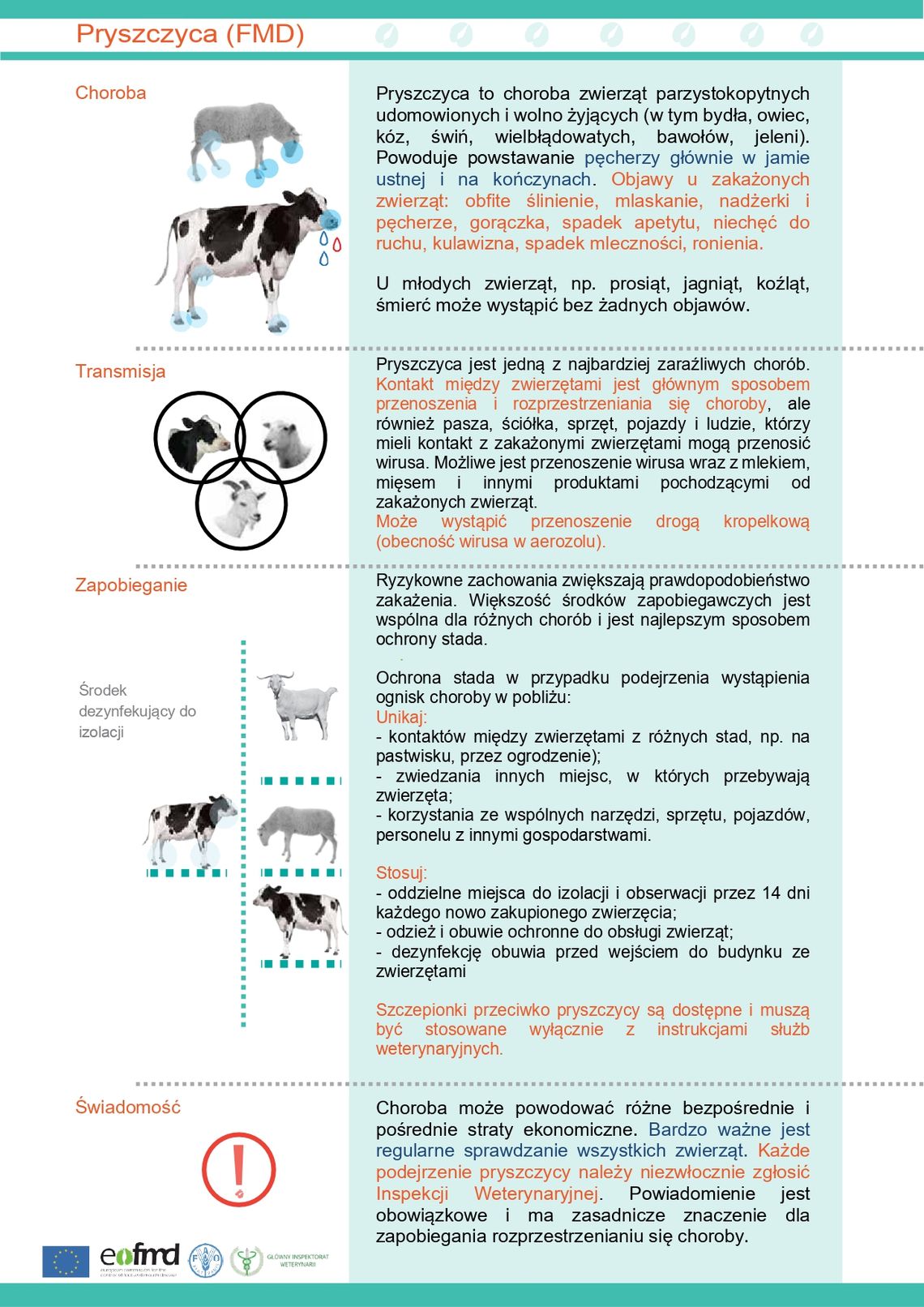 Uwaga na pryszczycę zwierząt! - ulotka informacyjna
