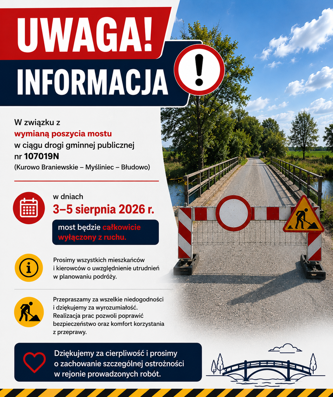 Uwaga! Zamknięcie mostu