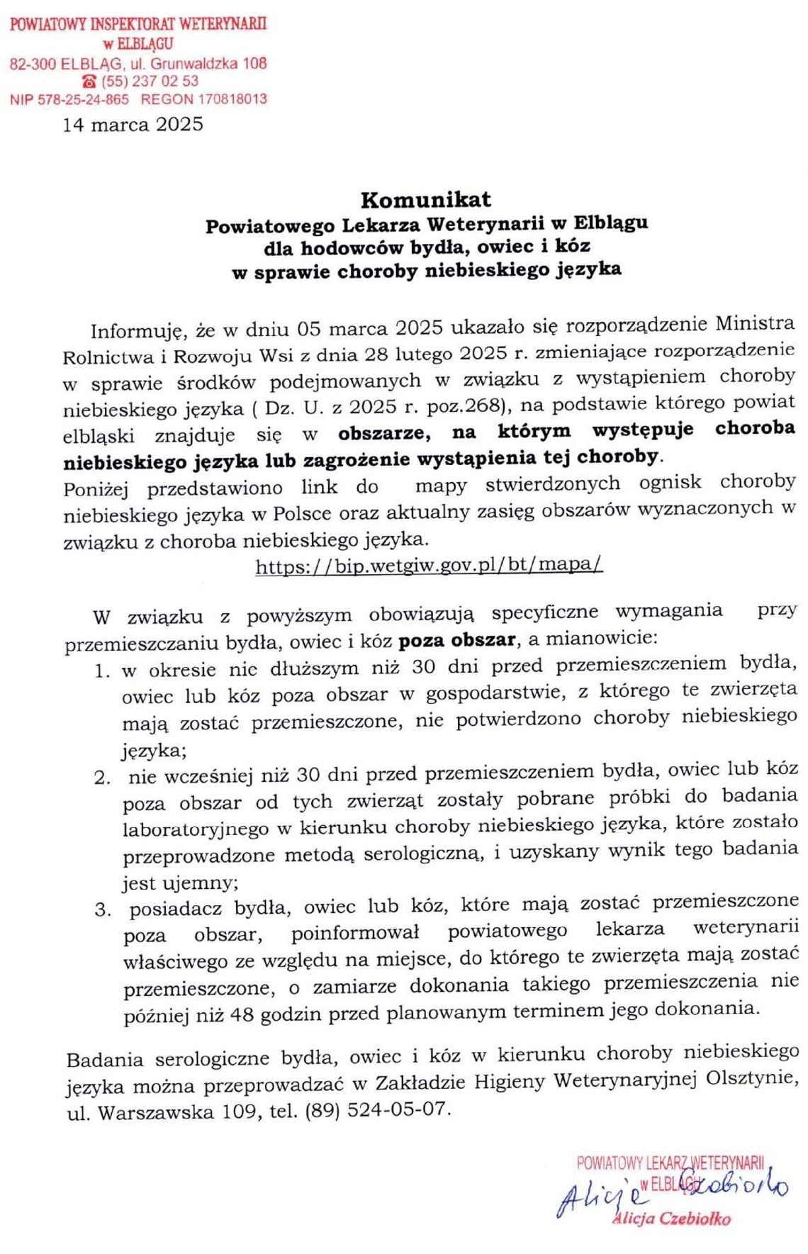 Ważny komunikat Powiatowego Lekarza Weterynarii w Elblągu dla hodowców bydła, owiec i kóz w sprawie choroby niebieskiego języka