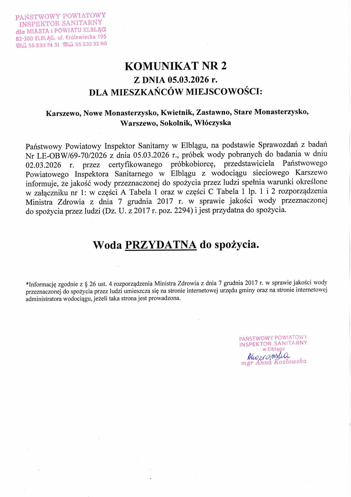 🚨 WAŻNY KOMUNIKAT 🚨 WODA ZDATNA DO PICIA.