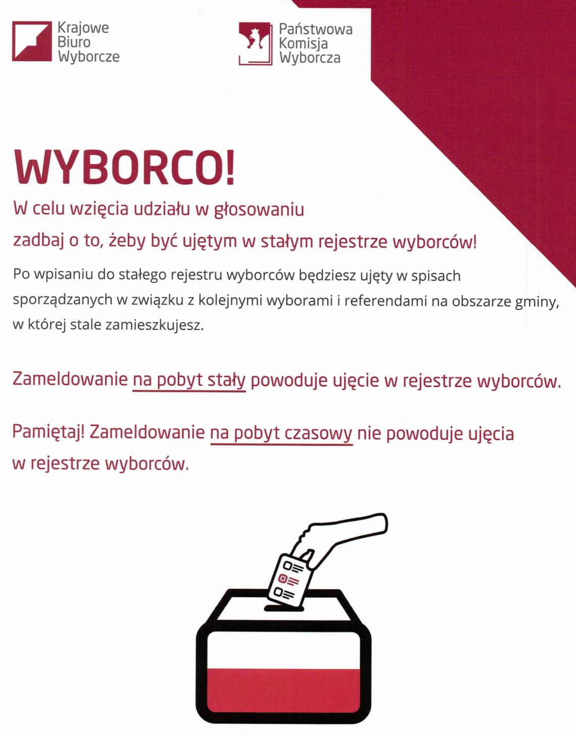 Wyborco! Zadbaj o to, żeby być ujętym w stałym rejestrze wyborców.