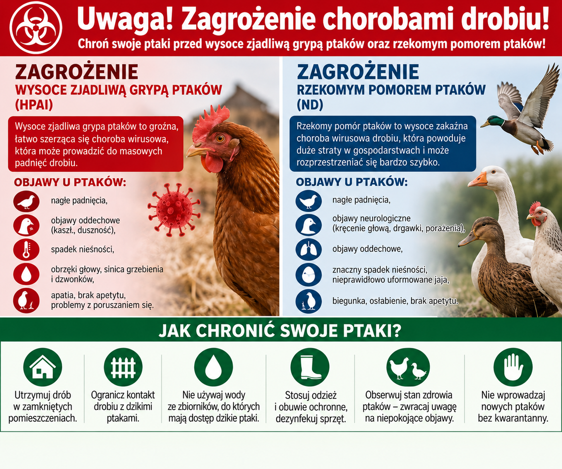 zagrożenia wysoce zjadliwą grypą ptaków oraz rzekomym pomorem ptaków