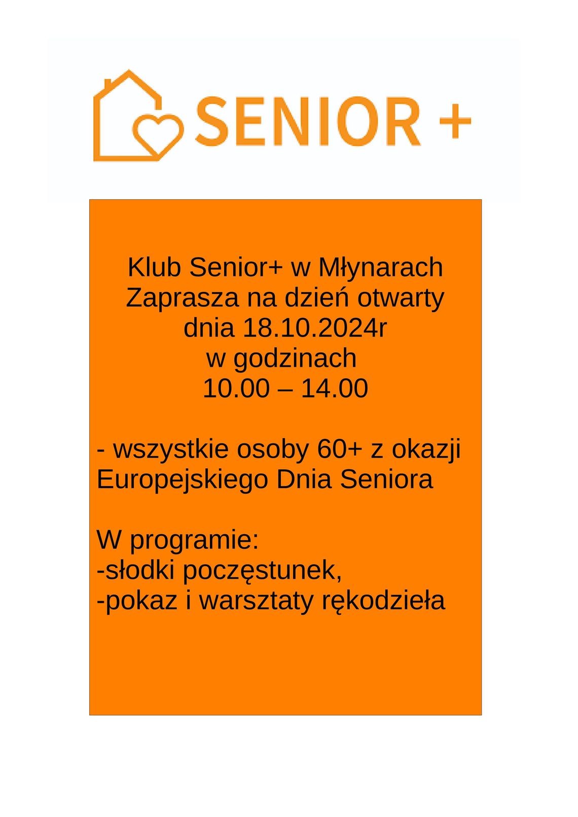 Zapraszamy na "Dzień otwarty w Klubie Senior+". Zapraszamy na "Dzień otwarty w Klubie Senior+".