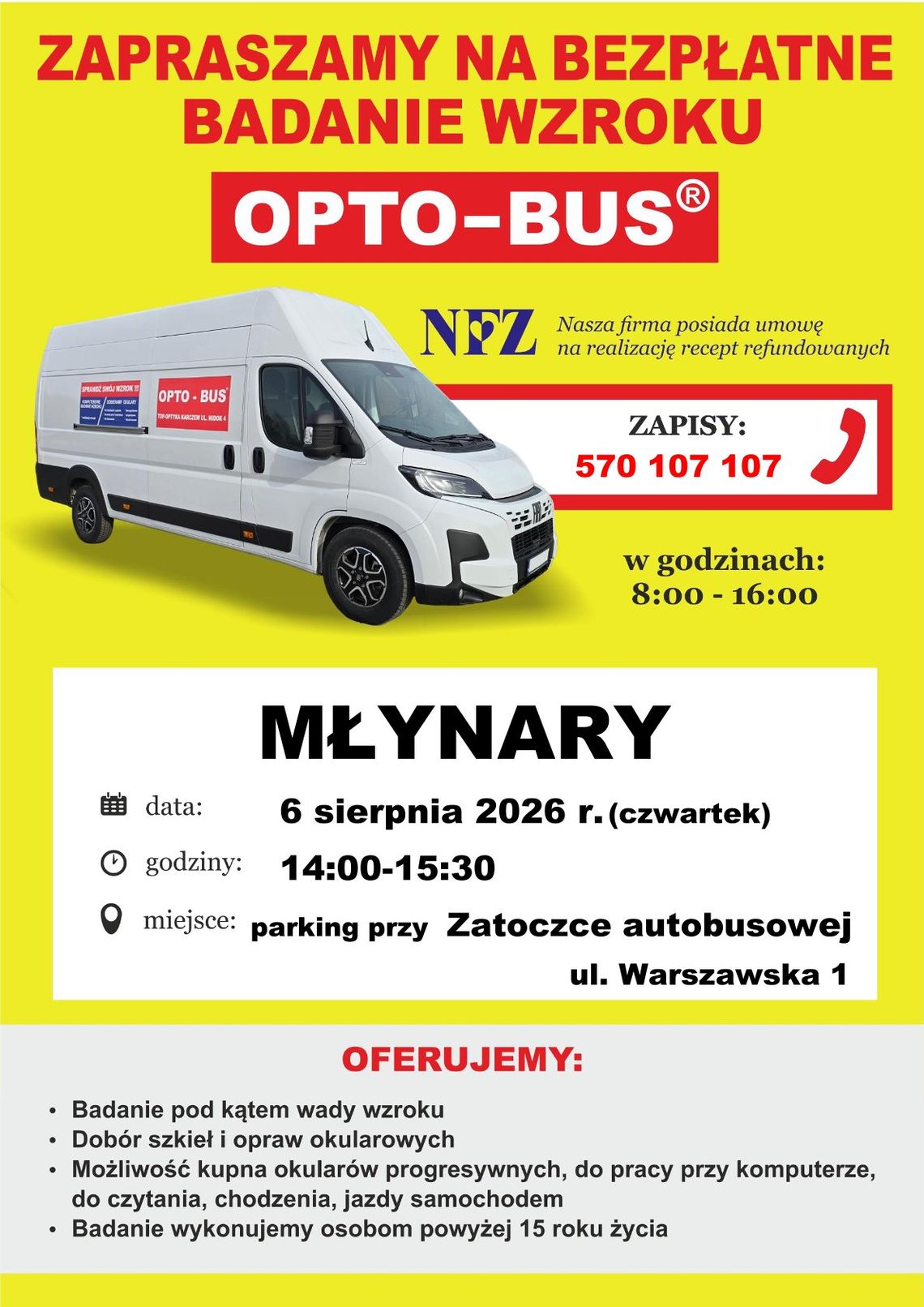 plakat dotyczący bezpłatnego badania wzroku